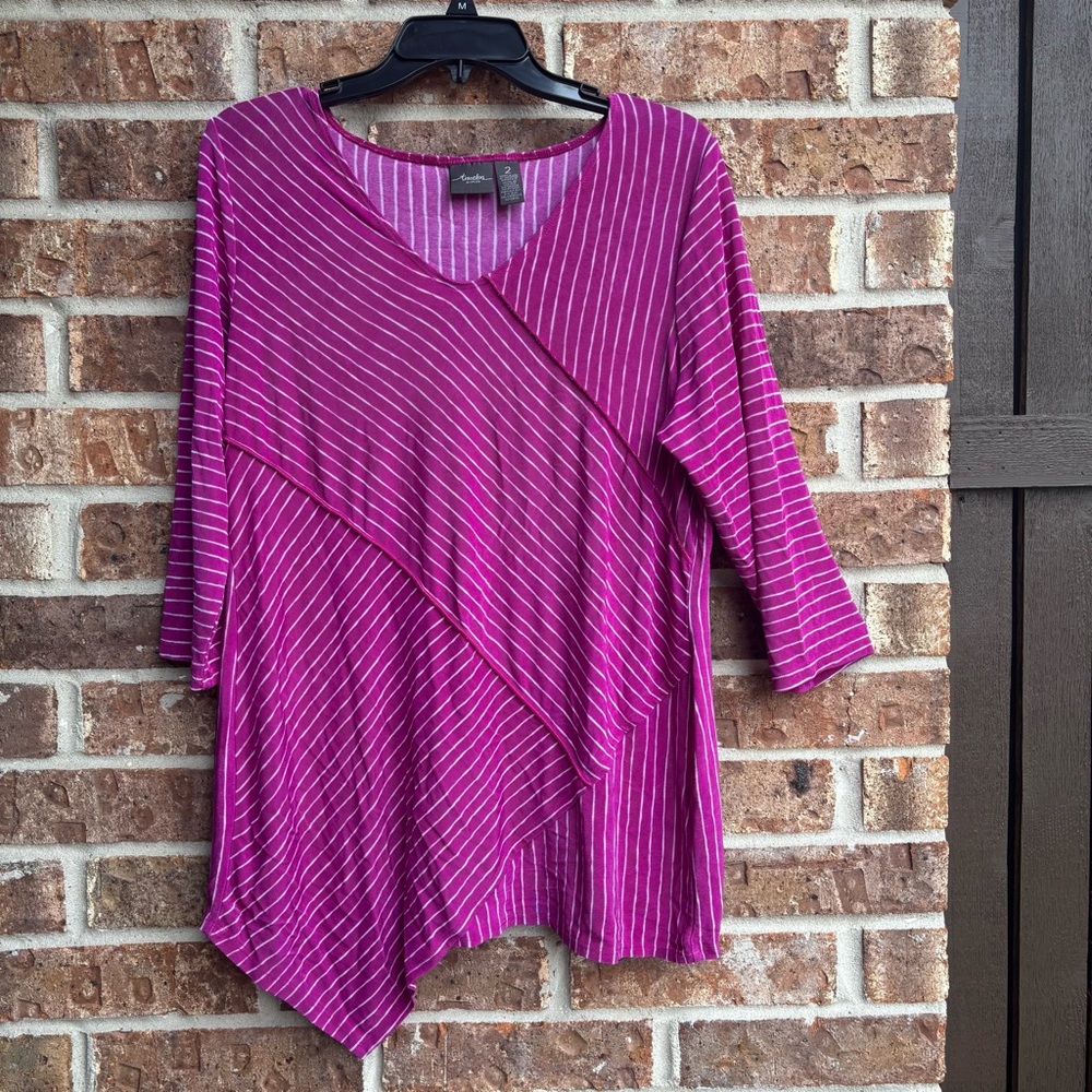 Chico's Pink Striped Asymmetrical sinky Top size 2